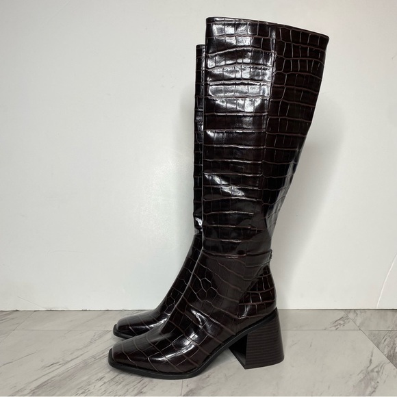 New! Sam Edelman Wade Square Toe Brown Crocodile Leather Tall Boot 7 1/2 M - Picture 15 of 15